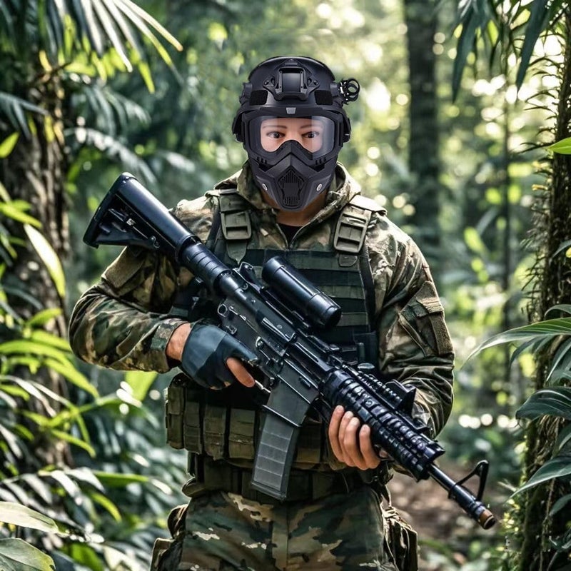 OQUQO Airsoft Tactical Helmet, Full Face Mask for Men, Paintball Helmet, NVG Mount and Side Rails, Adjustable Strap - Complete Tactical Gear for Cosplay and Movie Props - Image 4